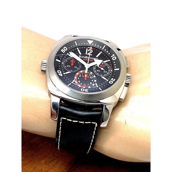 Jean Richard Men's Watch Sebring 25030 Swiss Automatic Black Dial Leather Band - Picture 5 of 13